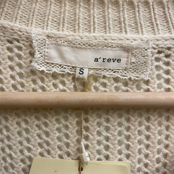 A’reve NWT Lace Overlay Cardigan | Cream Knit w/ Black Crochet Lace, Size Small - Picture 7 of 10